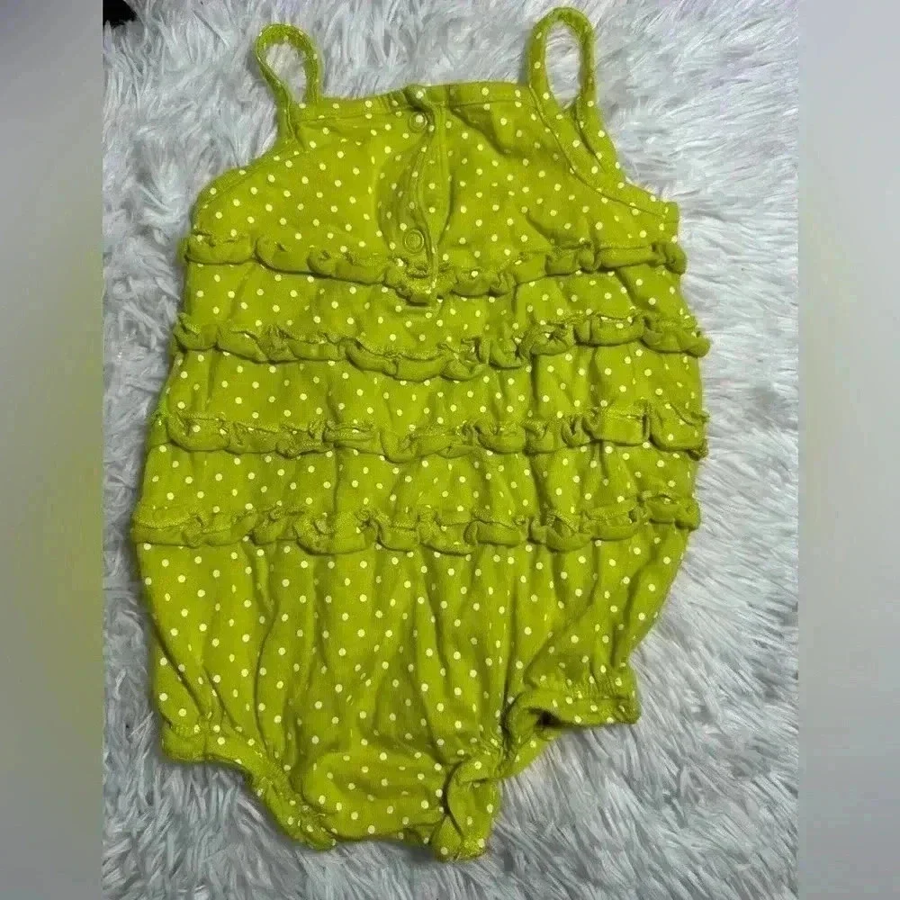Carter's Baby Girl Lime Green Polka‎ Dot Ruffle Romper Outfit